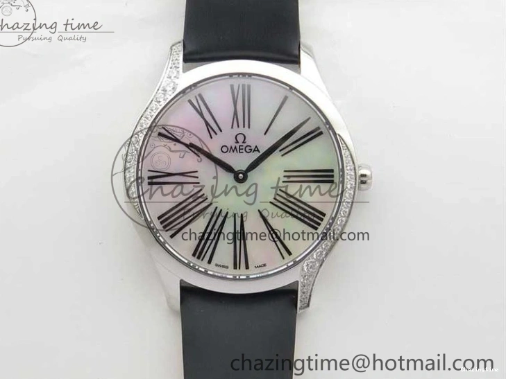 0406 ZeroBulk Ladies’ De Ville Trésor Diamond SS 3AF 1:1 Best Edition White Dial Black Markers On Black fabric strap Swiss Quartz 7880